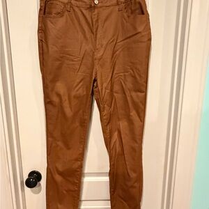 Brown Slim-Fit Pants- Faux leather